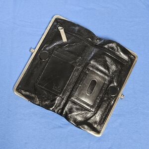 HOBO Black Leather Frame Wallet with ID Window
